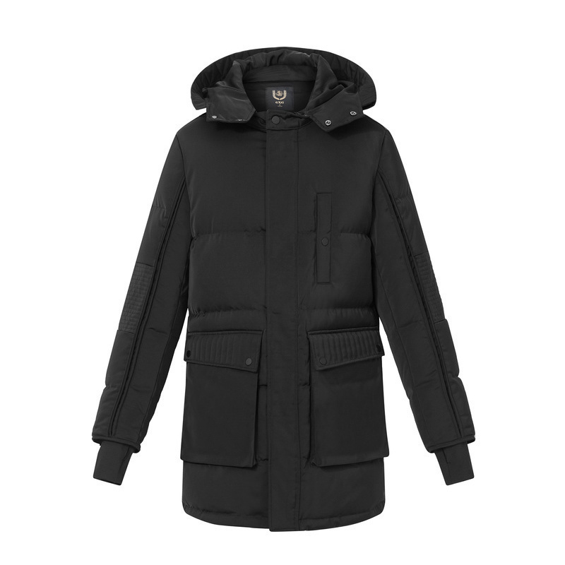 gxg男装冬季男士时尚都市青年流行黑色中长款连帽保暖羽绒服男