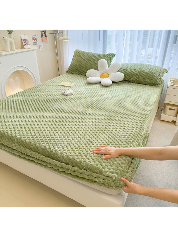 冬季加厚牛奶绒床笠保护套家用豆豆绒床罩全包床垫罩珊瑚绒