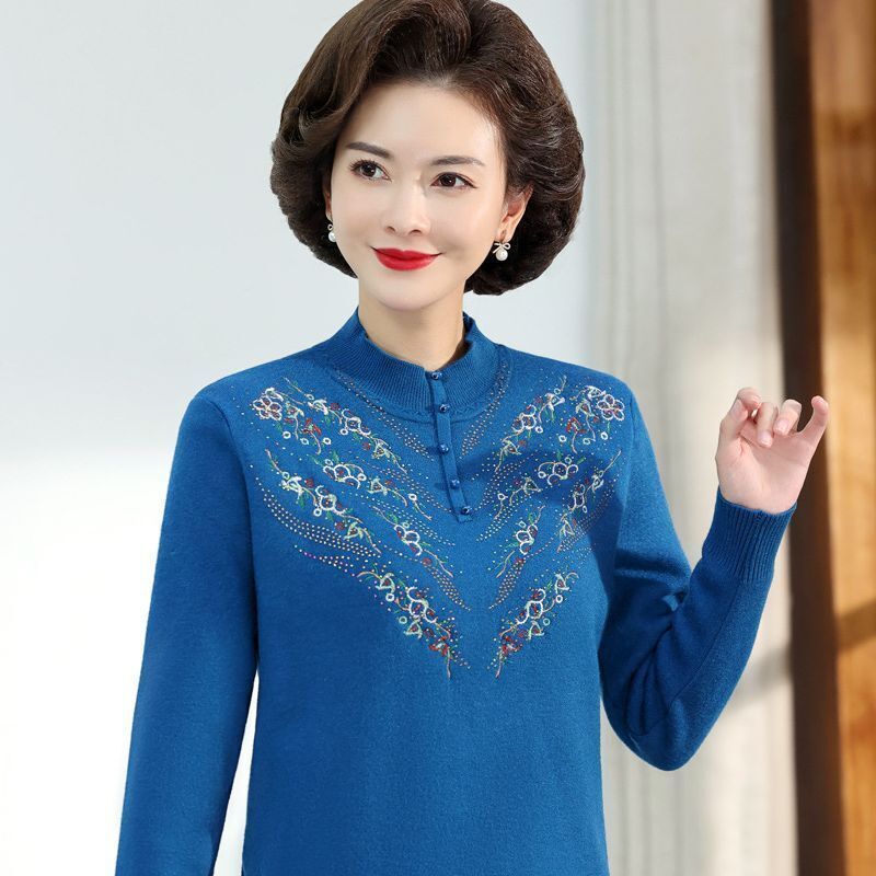 中年女款冬装上衣时尚仿貂毛时尚妈妈装中老年人衣服高弹毛线衣