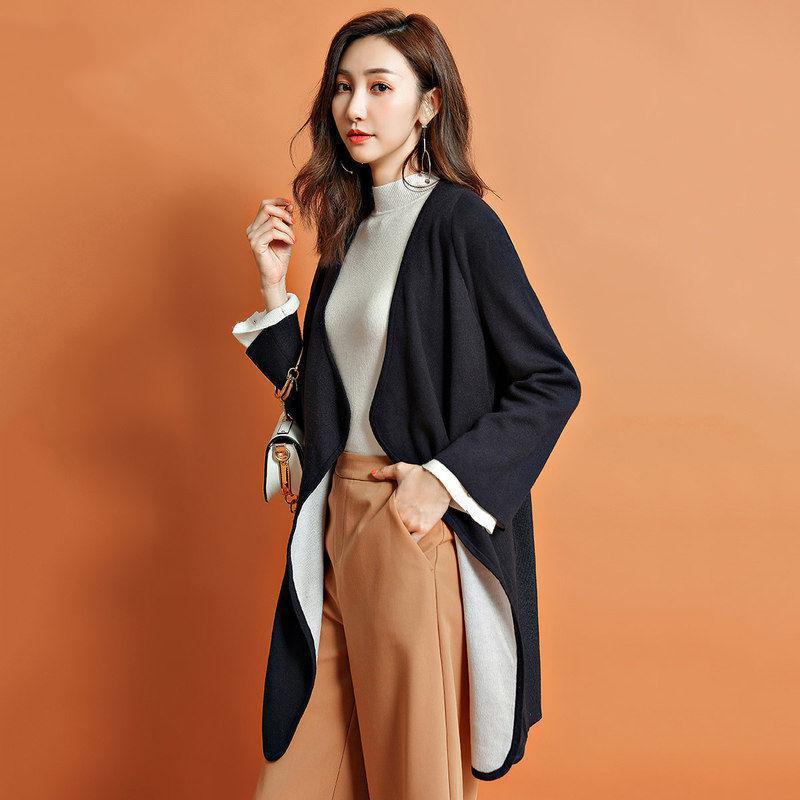 拉夏贝尔candies秋季女装新款长袖开衫女中长款显瘦30074163