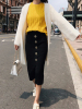 2018秋冬新款韩版高腰修身包臀排扣针织半身裙女
