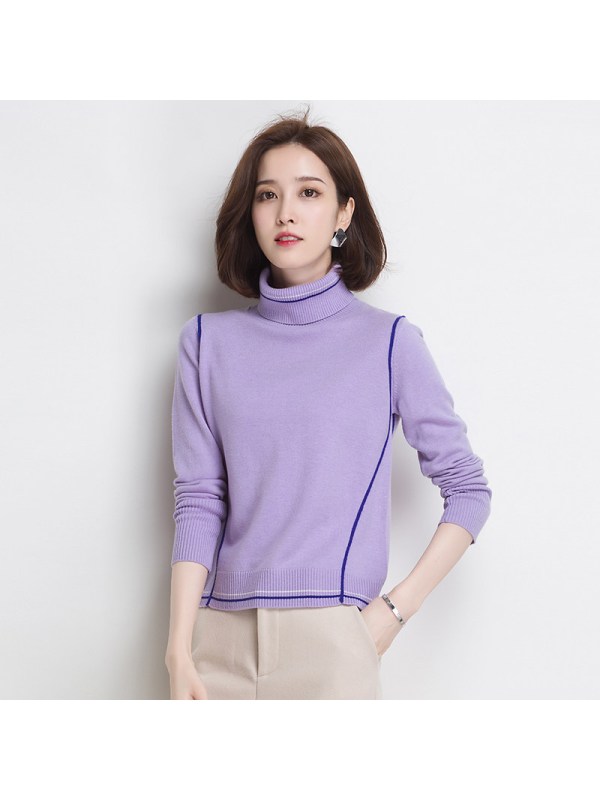 yaloo/雅鹿女装羊毛衫女高领套头针织衫新款双翻领修身打底毛衣x