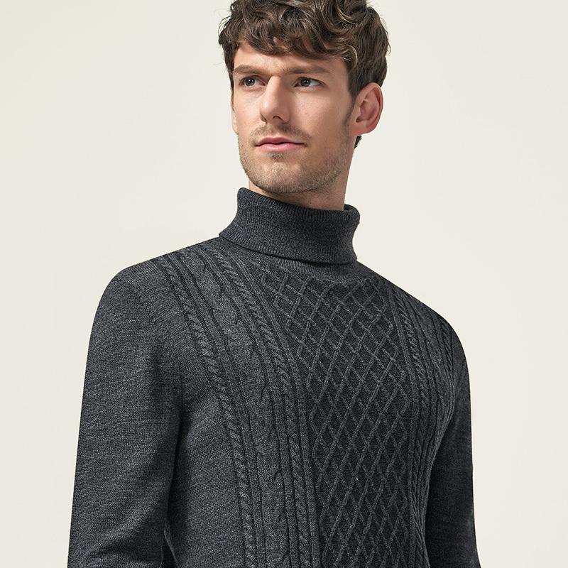 七匹狼厚毛衫时尚商务男士中青年高领套头毛衣线衫冬季保暖1