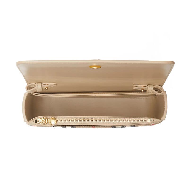 预售BURBERRY Vintage 格纹拼皮革斜背包 小号图片