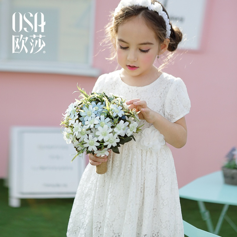 osa欧莎宝宝裙子夏季童装甜美蕾丝公主连衣裙蓬蓬裙女