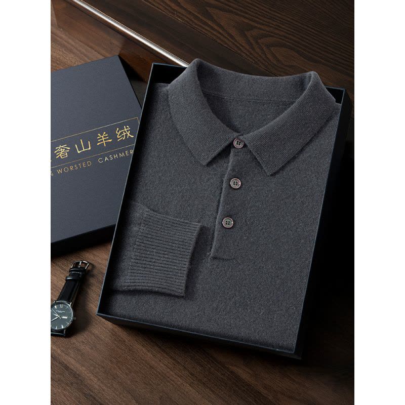 男士山羊绒衫衬衫领秋冬新款Polo领针织打底衫羊绒男毛衣图片