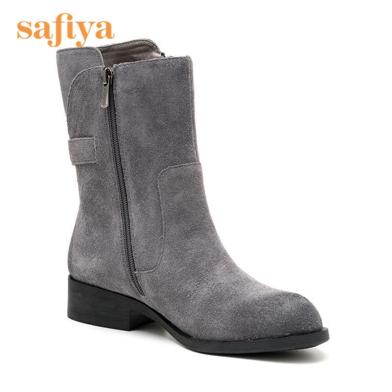 索菲娅Safiya牛皮圆头中跟拉链皮带装饰深口女鞋SF64116243图片