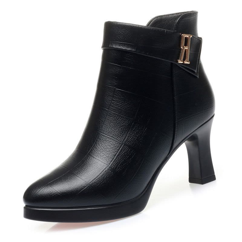 高跟短靴女秋冬季新款时尚百搭厚底防水台加绒棉鞋防滑女士单靴子图片