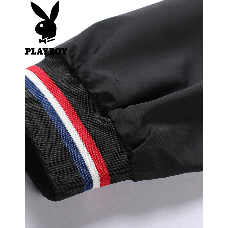 花花公子(PLAYBOY)春季夹克男春秋新款时尚黑色青年帅气棒球领男士外套潮黑色