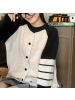 学院风长袖针织毛衣外套开衫春秋新款女装慵懒风宽松百搭撞色上衣