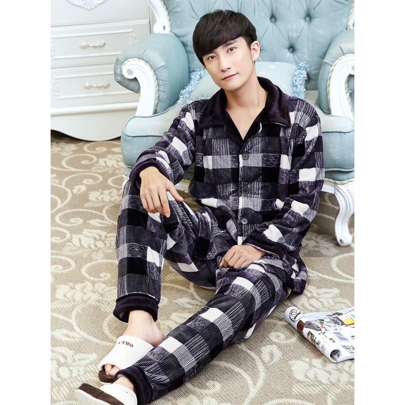 南极人珊瑚绒睡衣男冬季法兰绒加厚加绒秋冬款长袖保暖男士家居服冬