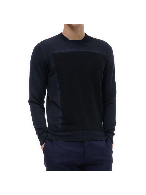 Armani Collezioni/阿玛尼·卡尔兹 男士藏蓝色U型领长袖针织衫PCM54M PC07M 920