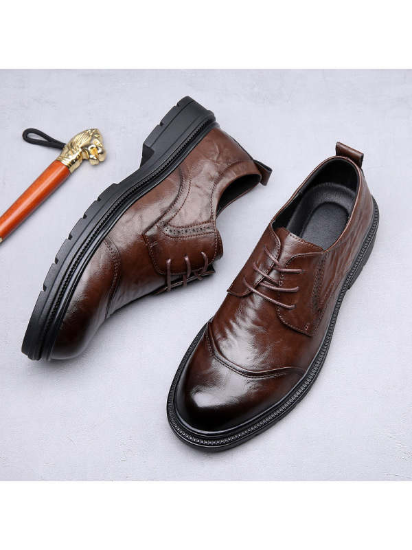 男士商务正装皮鞋英伦圆头德比鞋真皮休闲系带男鞋透气新郎婚鞋男