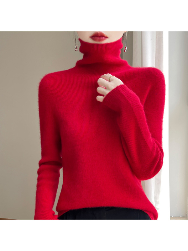 秋冬新款一线成衣抽条高领毛衫女套头毛衣打底衫高领针织衫女