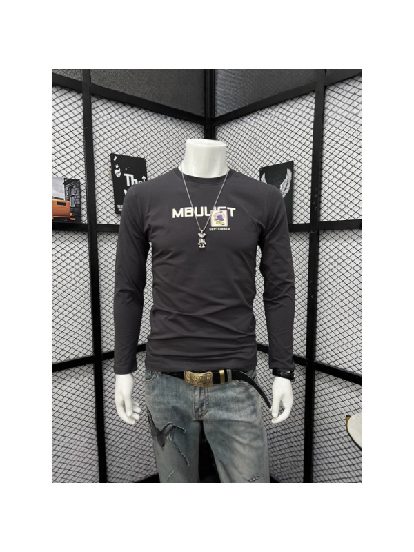 秋季新款长袖青年修身潮流印花圆领T恤休闲时尚打底衫ins上衣男士