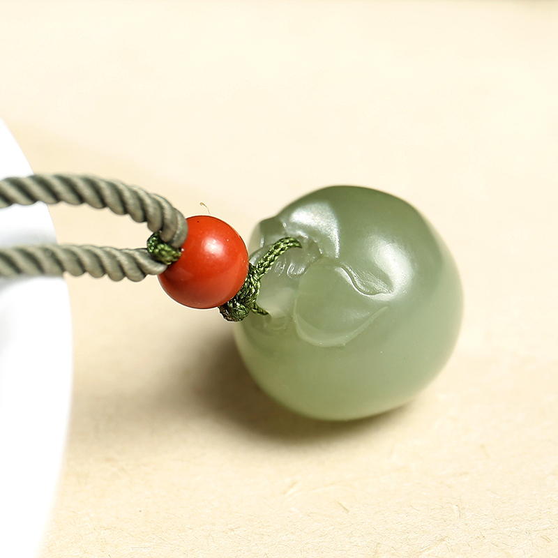 印象眸和田玉苹果吊坠浅青玉平安果男女款玉石坠子附送证书