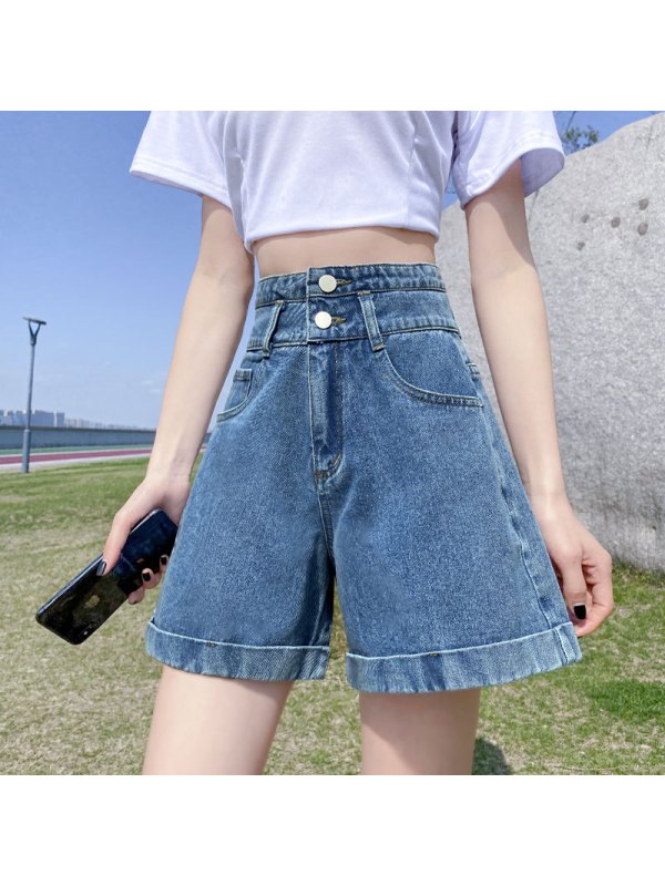 Ceba夏季2022年新款宽松高腰显瘦网红a字阔腿裤潮ins牛仔超短裤女