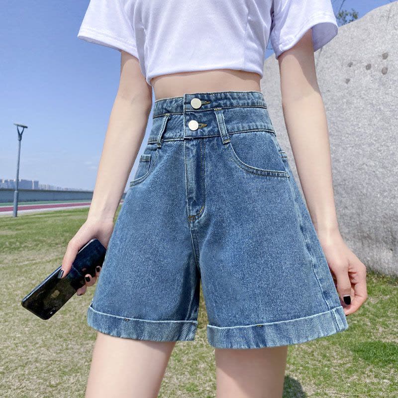 Ceba夏季2022年新款宽松高腰显瘦网红a字阔腿裤潮ins牛仔超短裤女图片