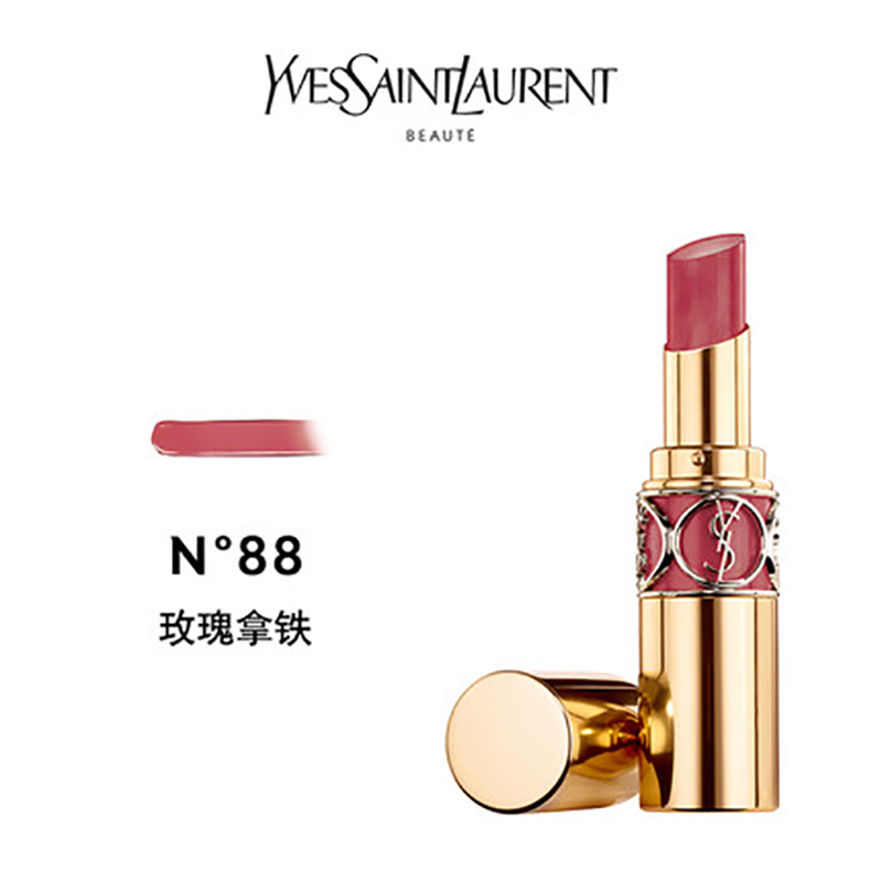 ysl圣罗兰莹亮纯魅唇膏圆管88玫瑰拿铁色32g高度显色防水防汗不沾杯不