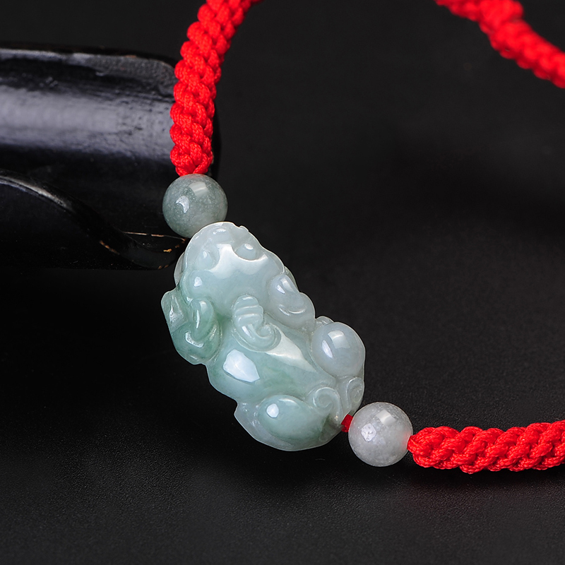 蒂蔻玉貔貅翡翠手链男女情侣款编织绳玉石手饰拉伸款实用生日礼物