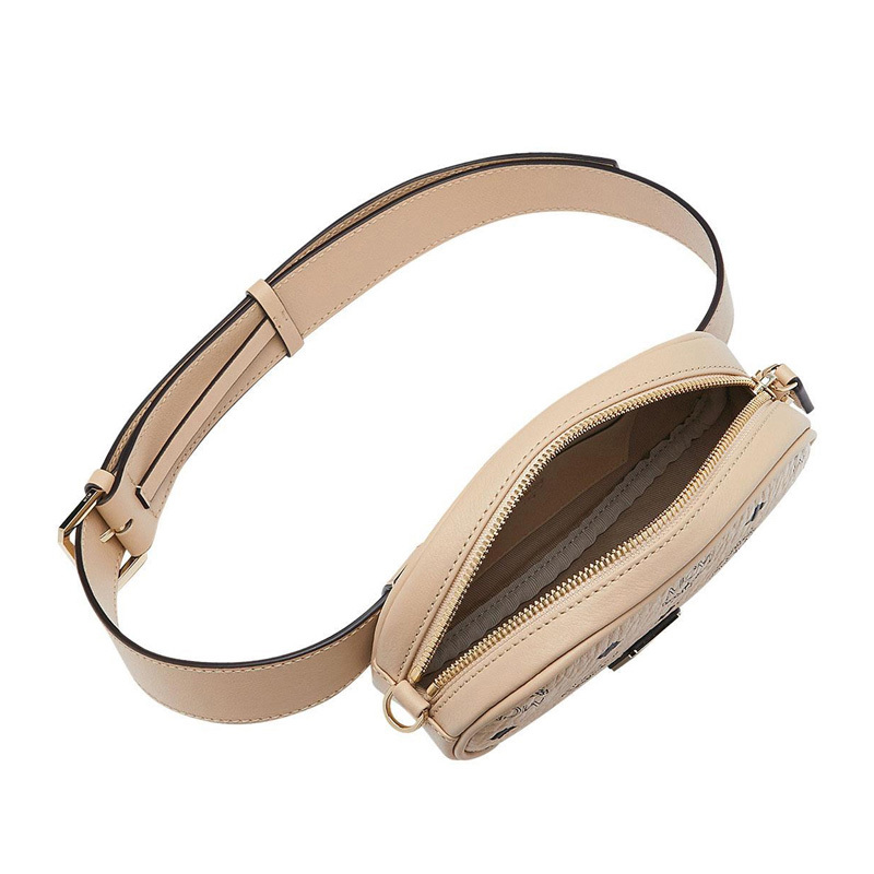 mcm奢侈品女士棕色米色人造革印logo时尚潮流腰包单肩斜挎包两用包mw