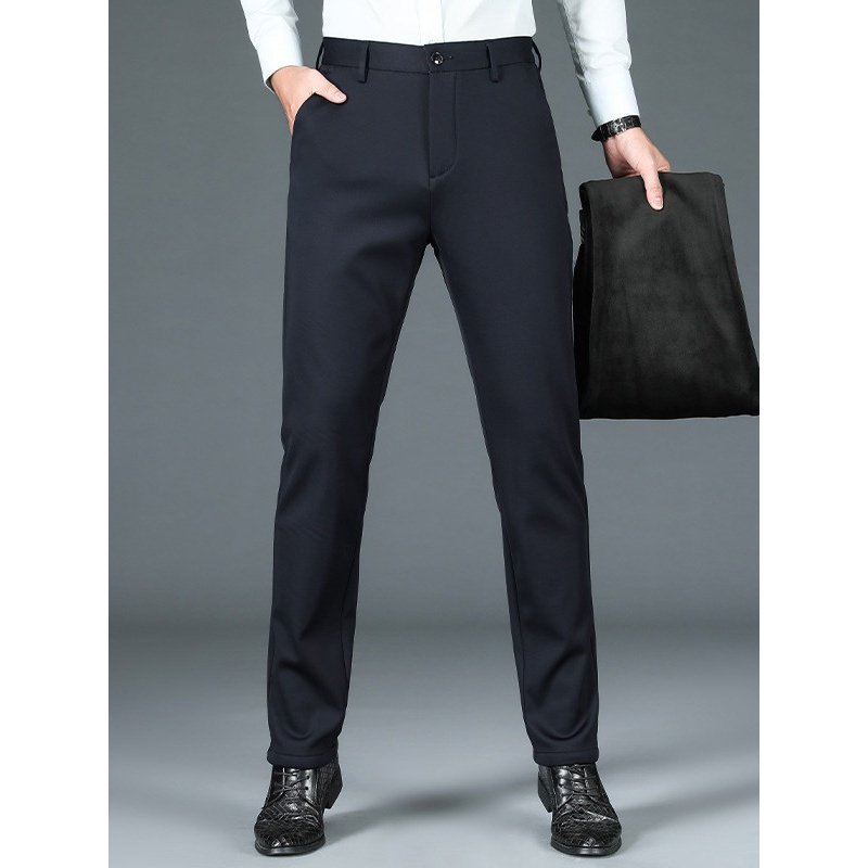 四面弹裤子男士冬季抗皱超柔保暖休闲裤男加厚加绒商务直筒裤男式