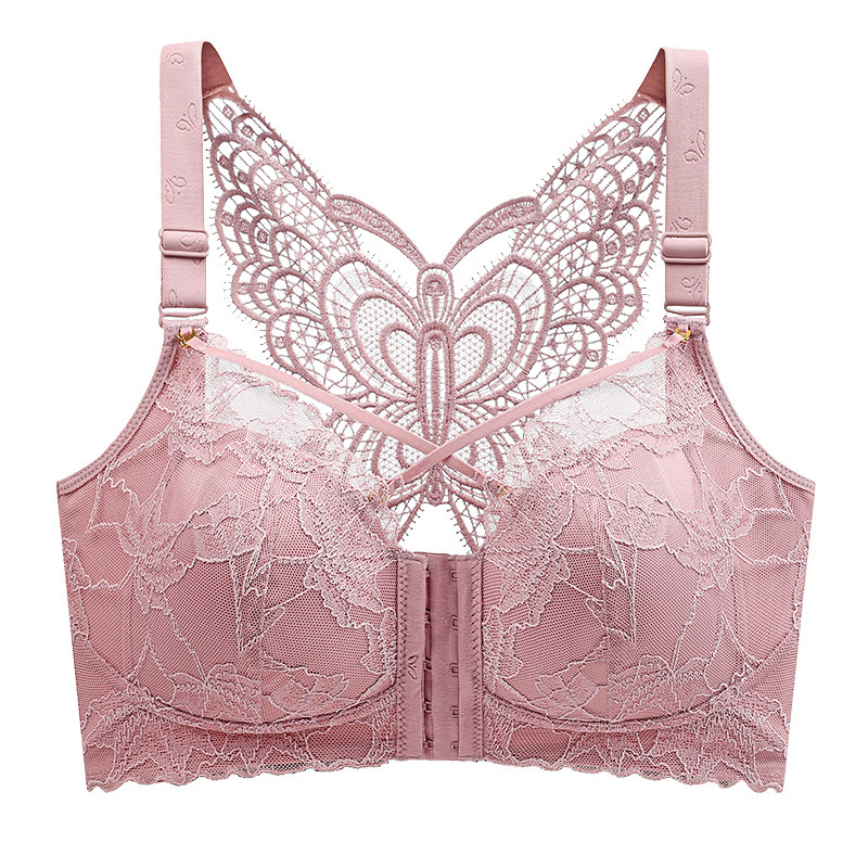 夏季前扣式蝴蝶美背大码内衣女调整型胖mm大胸显小无钢圈收副乳罩