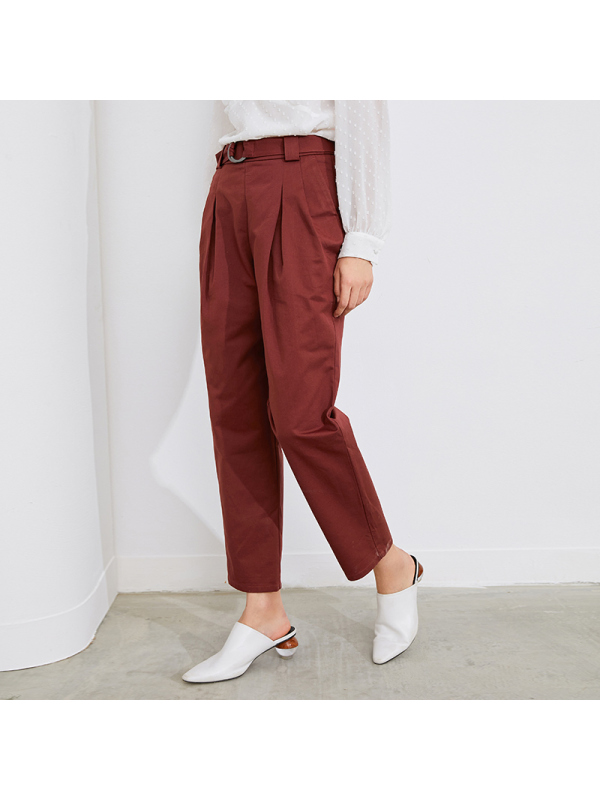 伊布都ibudu2020秋季新款高腰休闲裤翻边直筒裤长裤