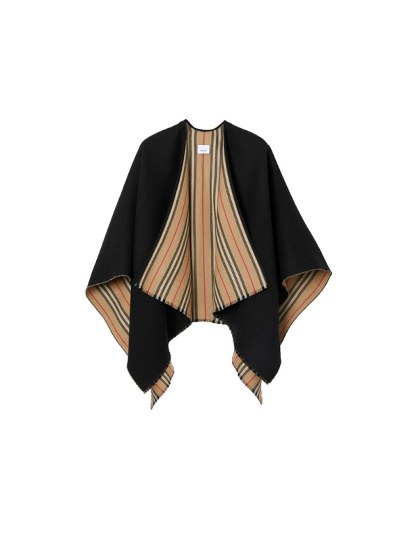 预订BURBERRY\博柏利 标志性条纹装饰羊毛披肩 130 x 130cm