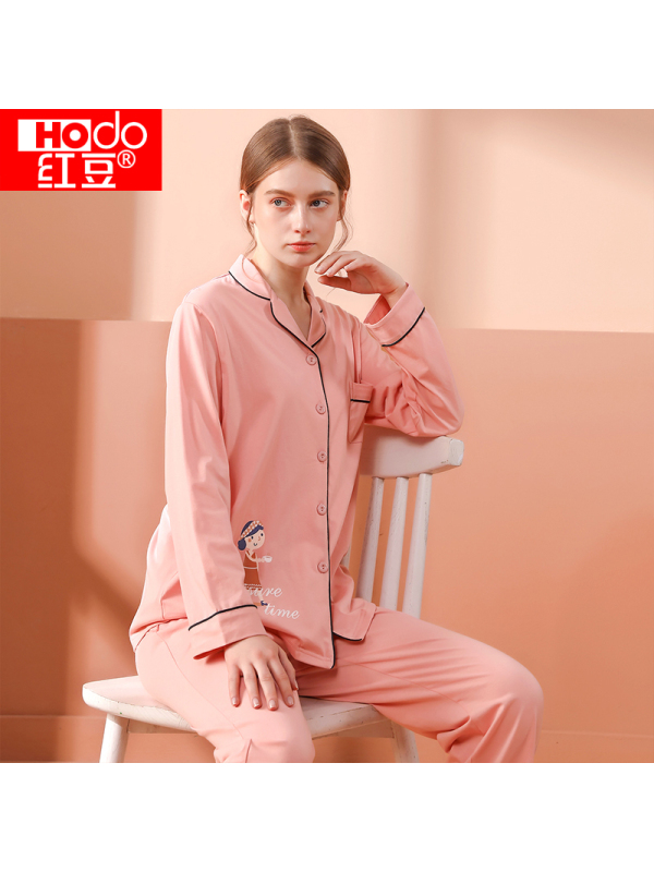 红豆hodo居家睡衣女纯棉印花春夏薄款女士家居服套装