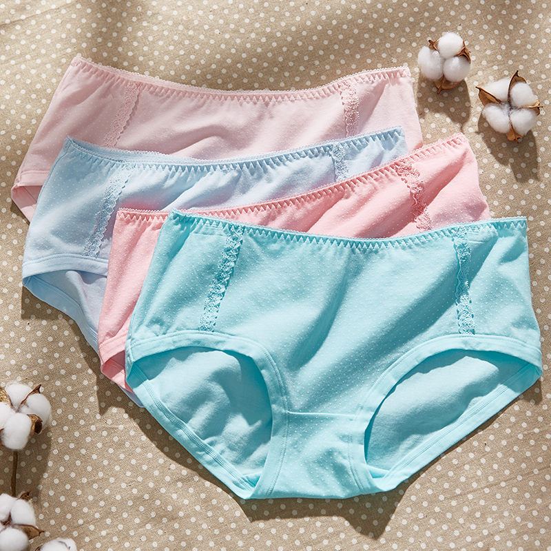 小护士2019年春夏新款女式内裤女棉质波点印花平角裤4条盒装jmn038