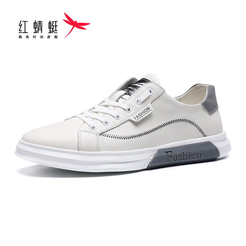 红蜻蜓男士休闲鞋韩版皮鞋男百搭小白鞋夏季新款男鞋真皮板鞋潮鞋图片