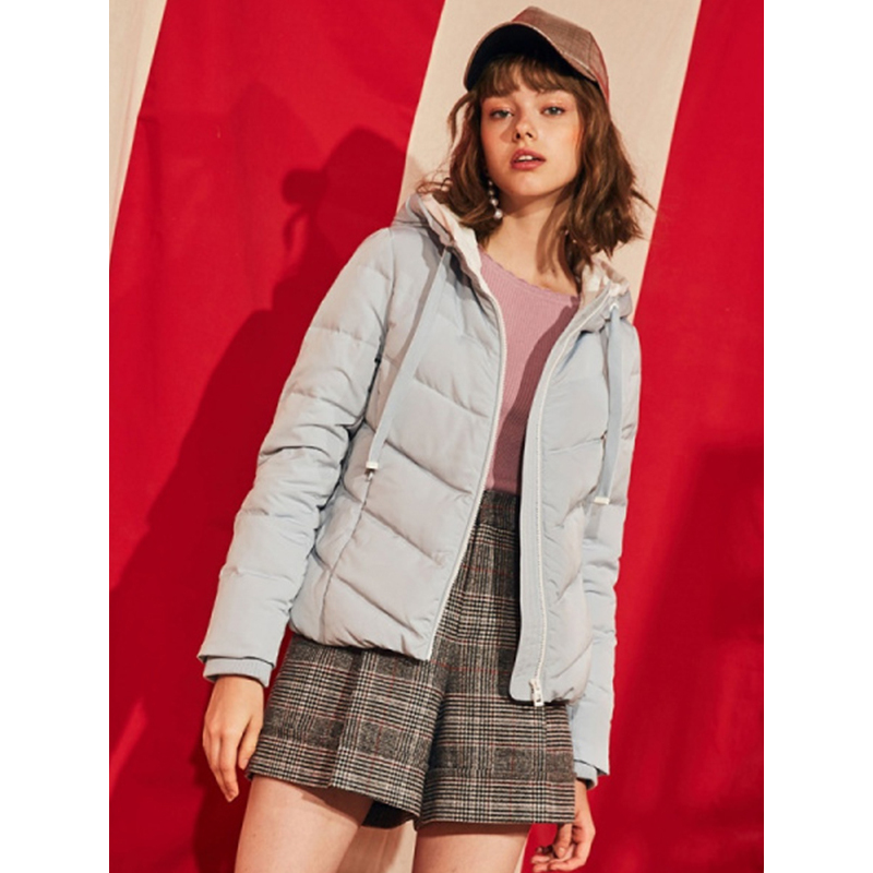 撞色连帽轻薄羽绒服2018秋冬新款韩版学生短款面包服女士外套冬季