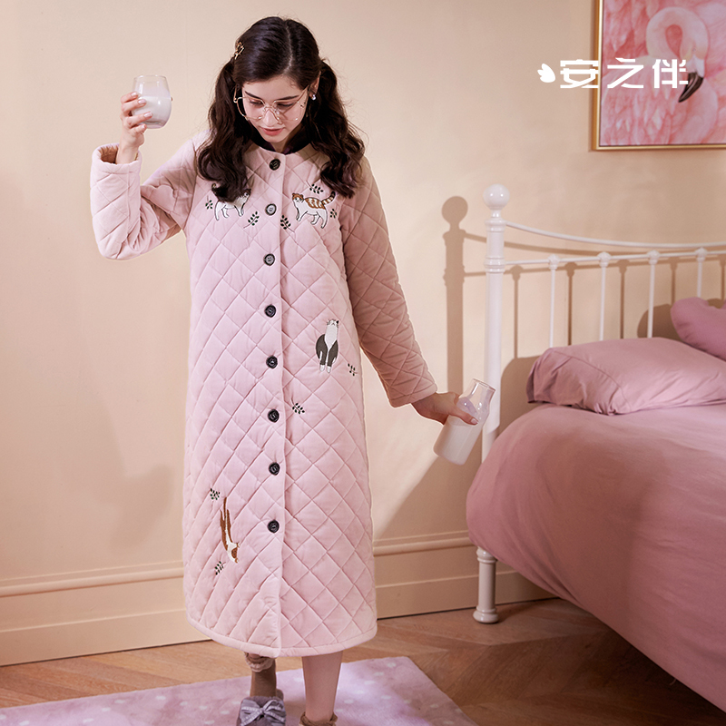 安之伴特卖睡衣女冬珊瑚绒三层夹棉加厚宽松甜美可爱保暖家居服睡裙