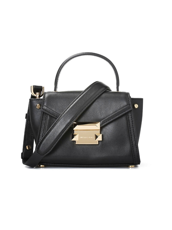MICHAEL KORS 迈克科尔斯 Whitney 口盖包 单肩包 斜挎包迷你 锁扣光面皮30T8GXIM1L金扣 黑色