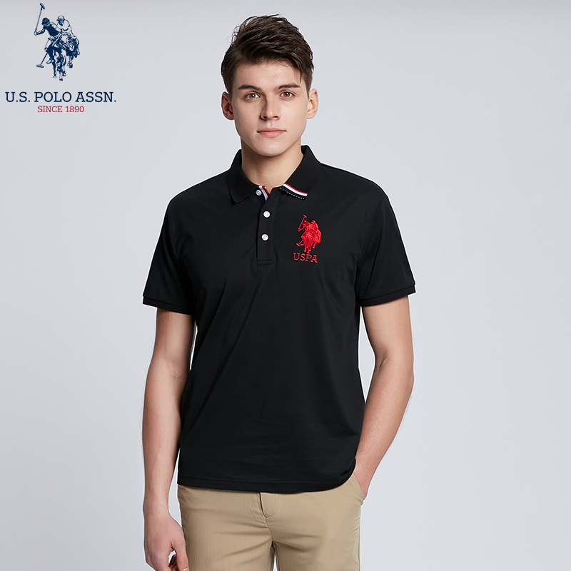 USPOLO ASSN（55.9%棉）夏季新款男士polo衫时尚休闲刺绣翻领简约轻商务短袖衫