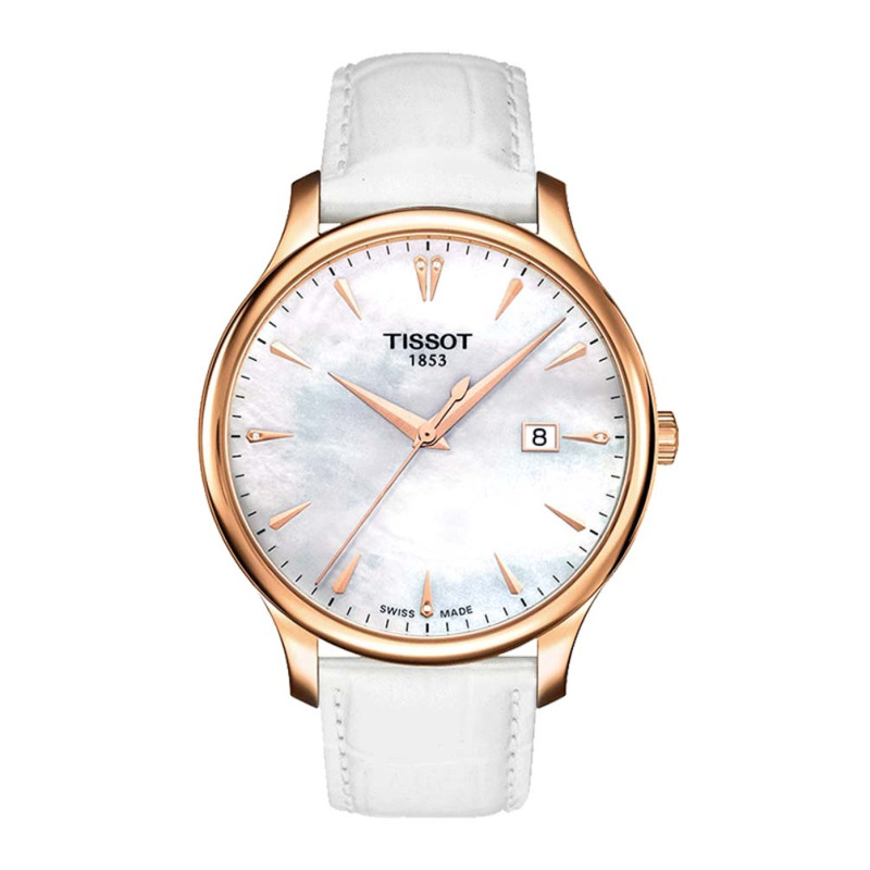 天梭(TISSOT)瑞士手表 俊雅系列皮带贝母表盘中性石英表T063.610.36.116.00 礼物