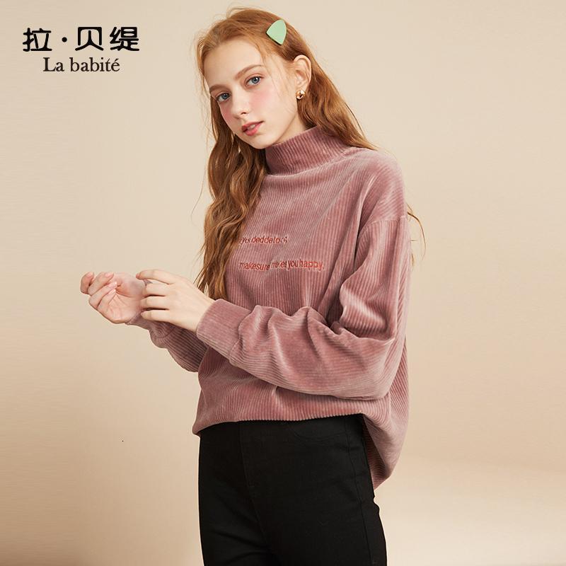 【专柜同款】拉贝缇灯芯绒高领卫衣女装宽松韩版2019新款秋冬季上衣外套ins潮60009462