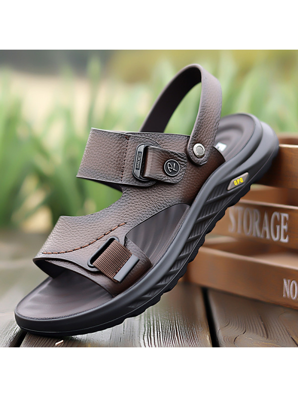 凉鞋男夏季新款真皮外穿潮流爸爸两用开车沙滩鞋软底凉拖鞋