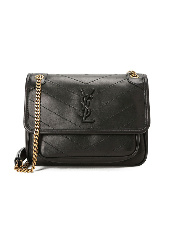 预售 圣罗兰 YSL NIKI 口盖包迷你 字母LOGO光面皮 褶皱皮 女士单肩包 533037金链银链