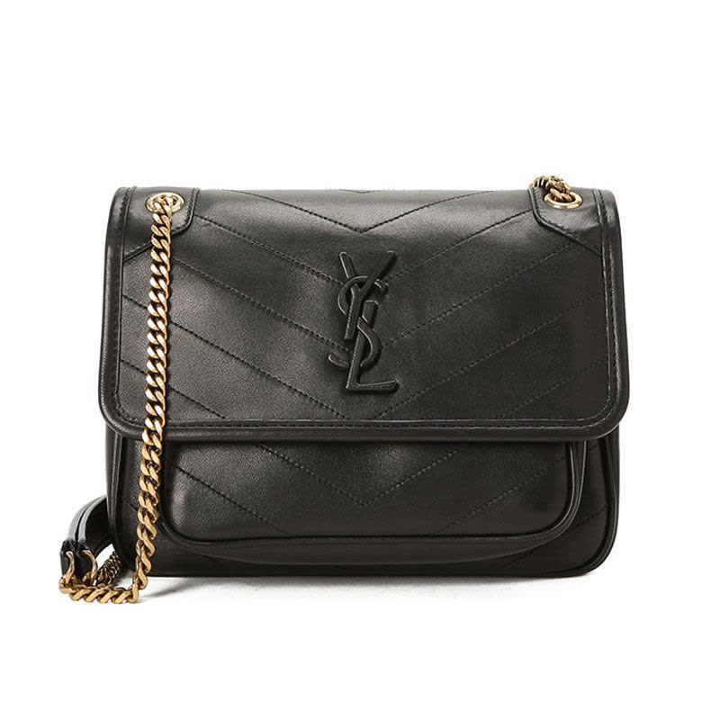预售 圣罗兰 YSL NIKI 口盖包迷你 字母LOGO光面皮 褶皱皮 女士单肩包 533037金链银链图片