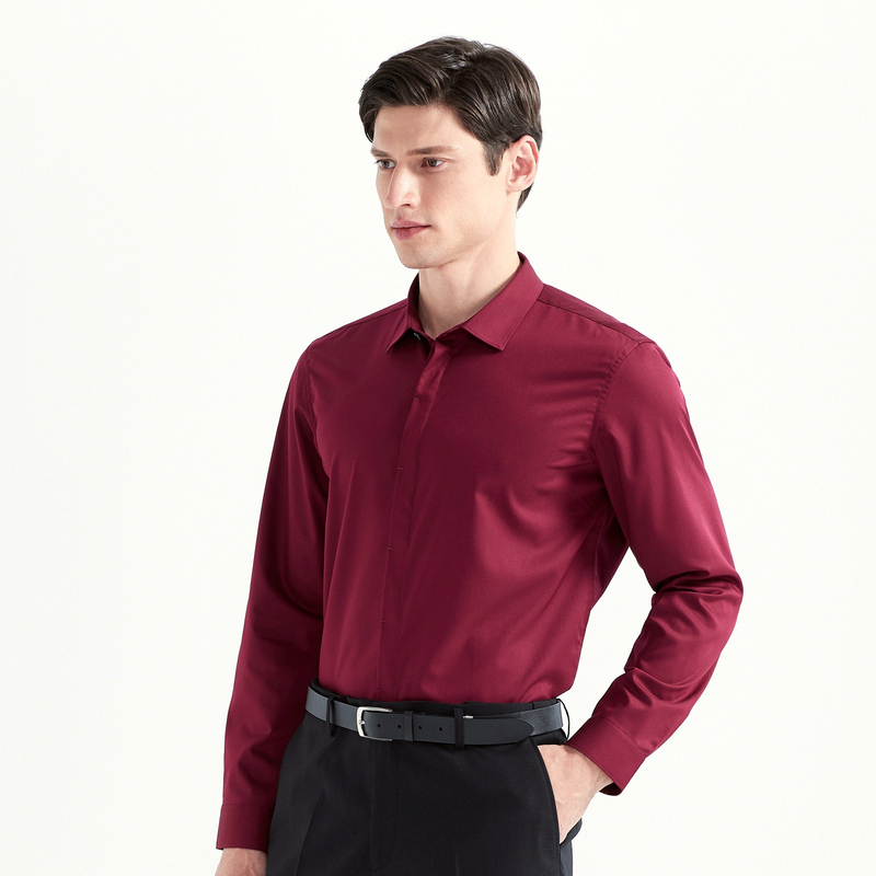 柒牌seven男装商务休闲纯色透气衬衫男士时尚暗襟长袖衬衫