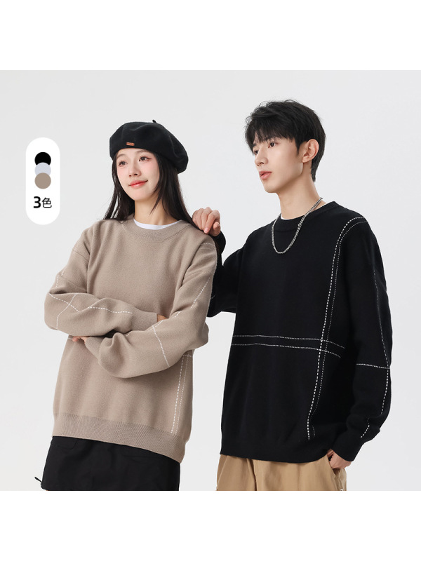 情侣毛衣针织衫纯色时尚圆领秋冬季新款宽松慵懒日常外穿男女上衣