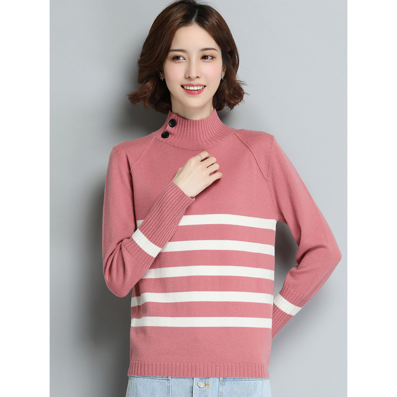 恒源祥女士羊毛衫秋冬款宽松圆领毛衣纯羊毛女针织打底衫