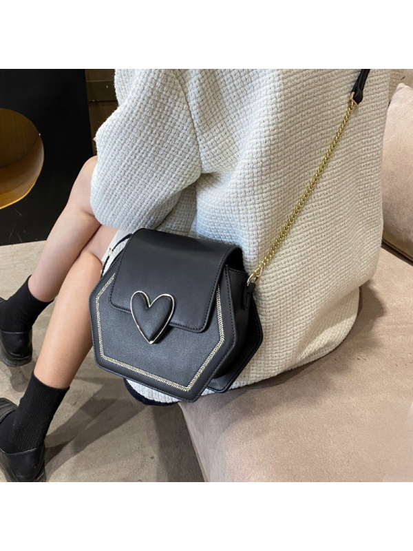 马克华菲真牛皮时尚优雅女包爱心包包单肩包链条包