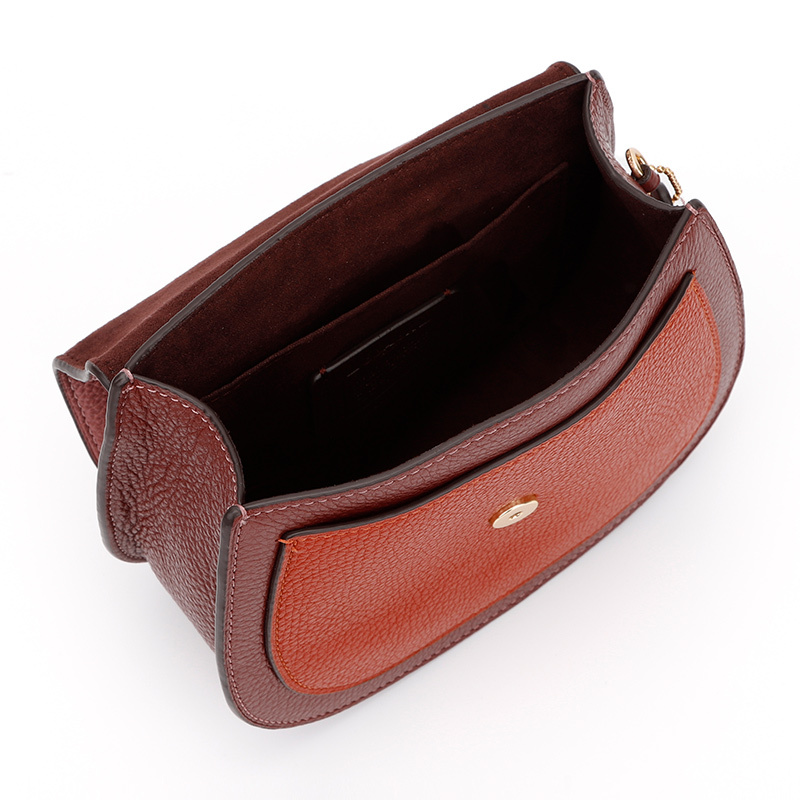 蔻驰 COACH 奢侈品 女士时尚玫紫拼枣红色人造革单肩斜挎马鞍包 1330 IMROL