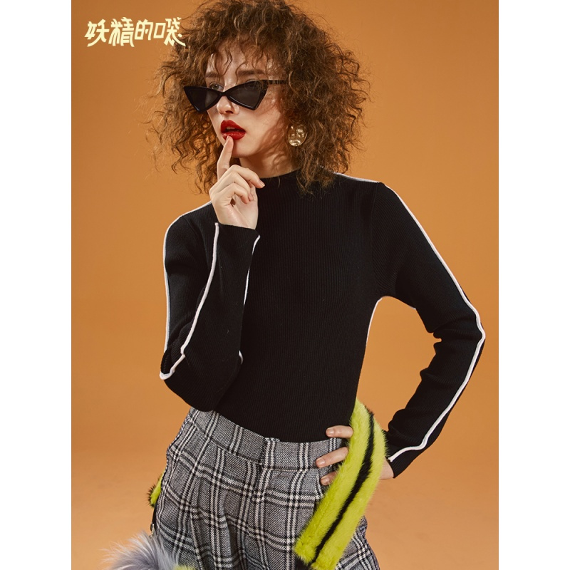 妖精的口袋Y早秋复古针织衫女秋装2018新款chic修身套头打底毛衣Q