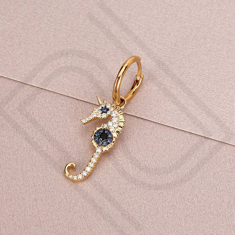 apmmonaco单只银镶晶幸运海马耳环女气质时尚个性耳坠金黄色