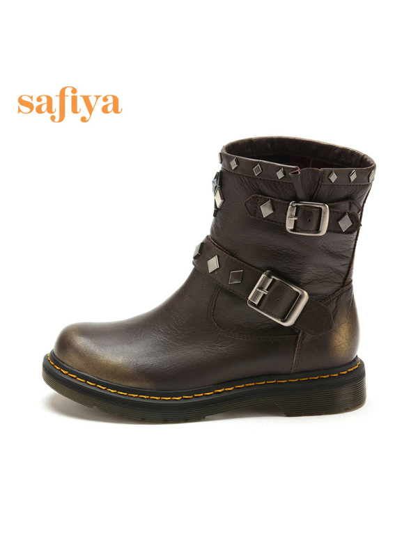 索菲娅Safiya牛皮圆头低跟套脚皮带装饰深口女鞋SF44111910