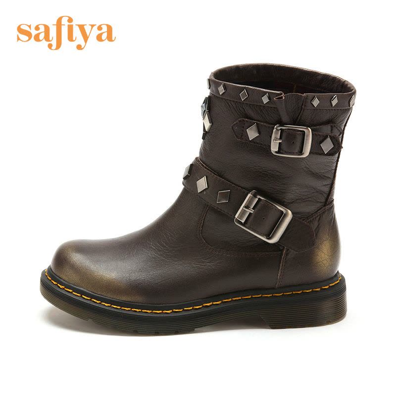 索菲娅Safiya牛皮圆头低跟套脚皮带装饰深口女鞋SF44111910图片